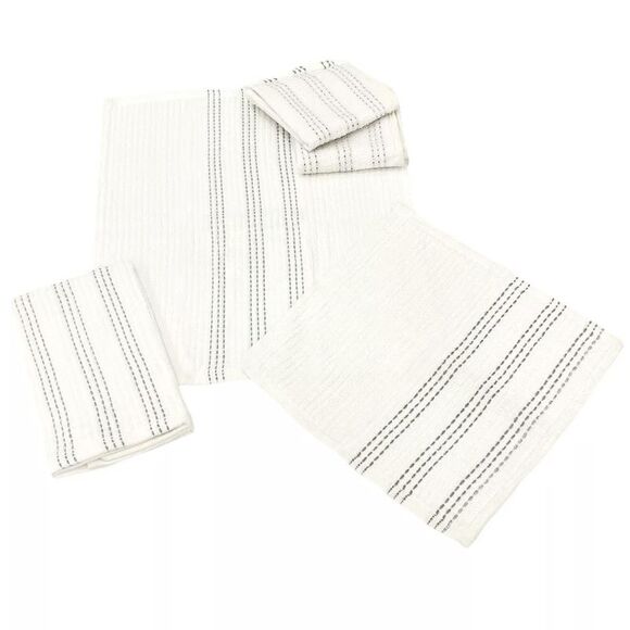 Sultan's Linens 5 PC Kitchen Towel, Dishcloth & Scrubber Set in White & Grey - Picture 2 of 5